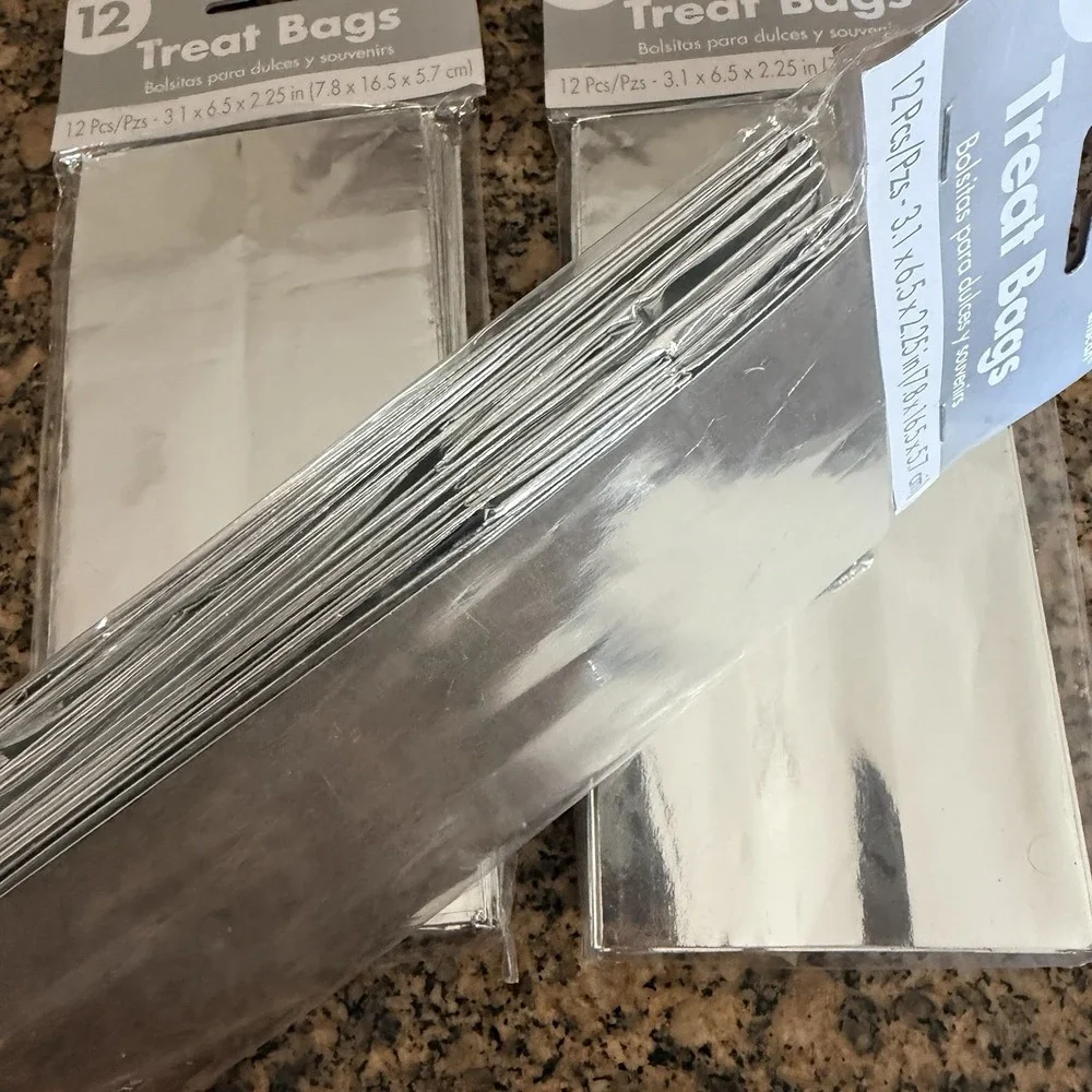 3 Packs 12 Each Metallic Silver‎ Tone Paper Treat Bags 3.1x6.5x2.25